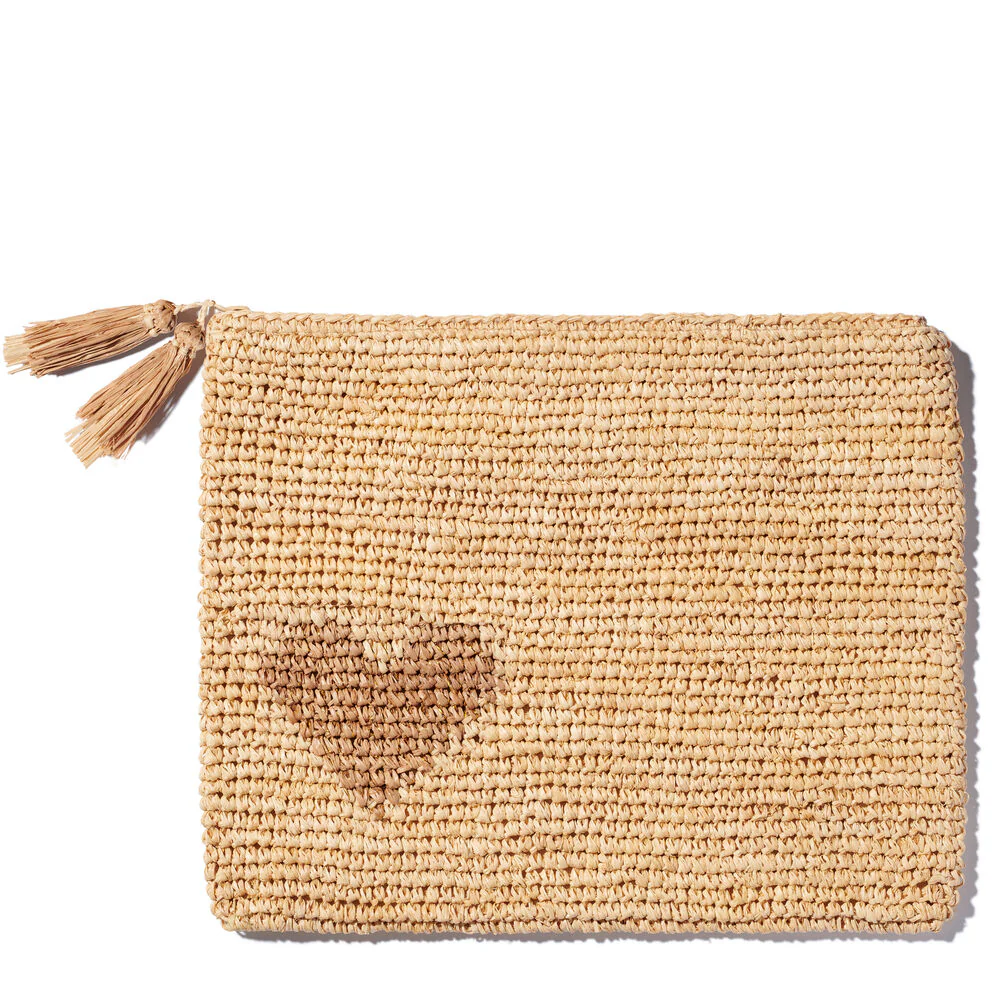 Aerin Large Raffia Heart Zip Pouch - Image 2