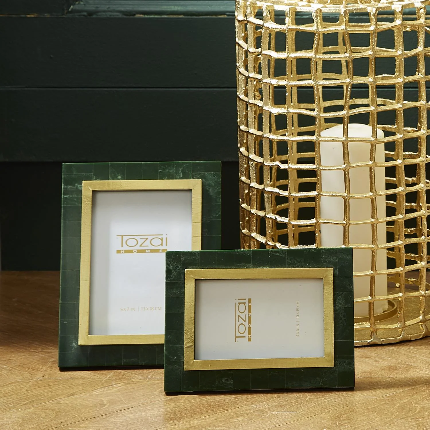 Set of 2 Aventurine Green and Gold Photo Frame - Image 3