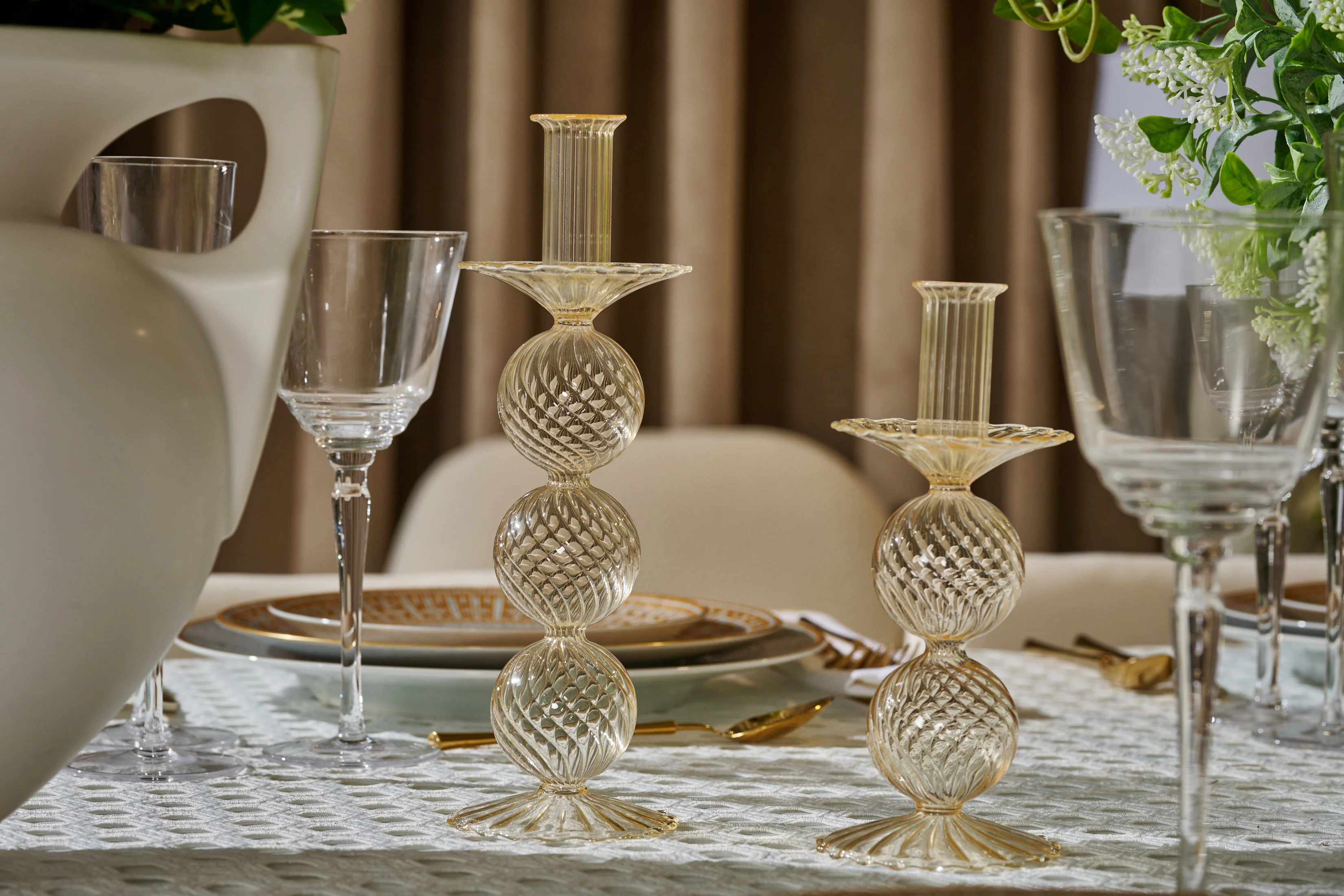 Kim Seybert Bella Champagne Short Candle Holder Set of 2 - Image 2