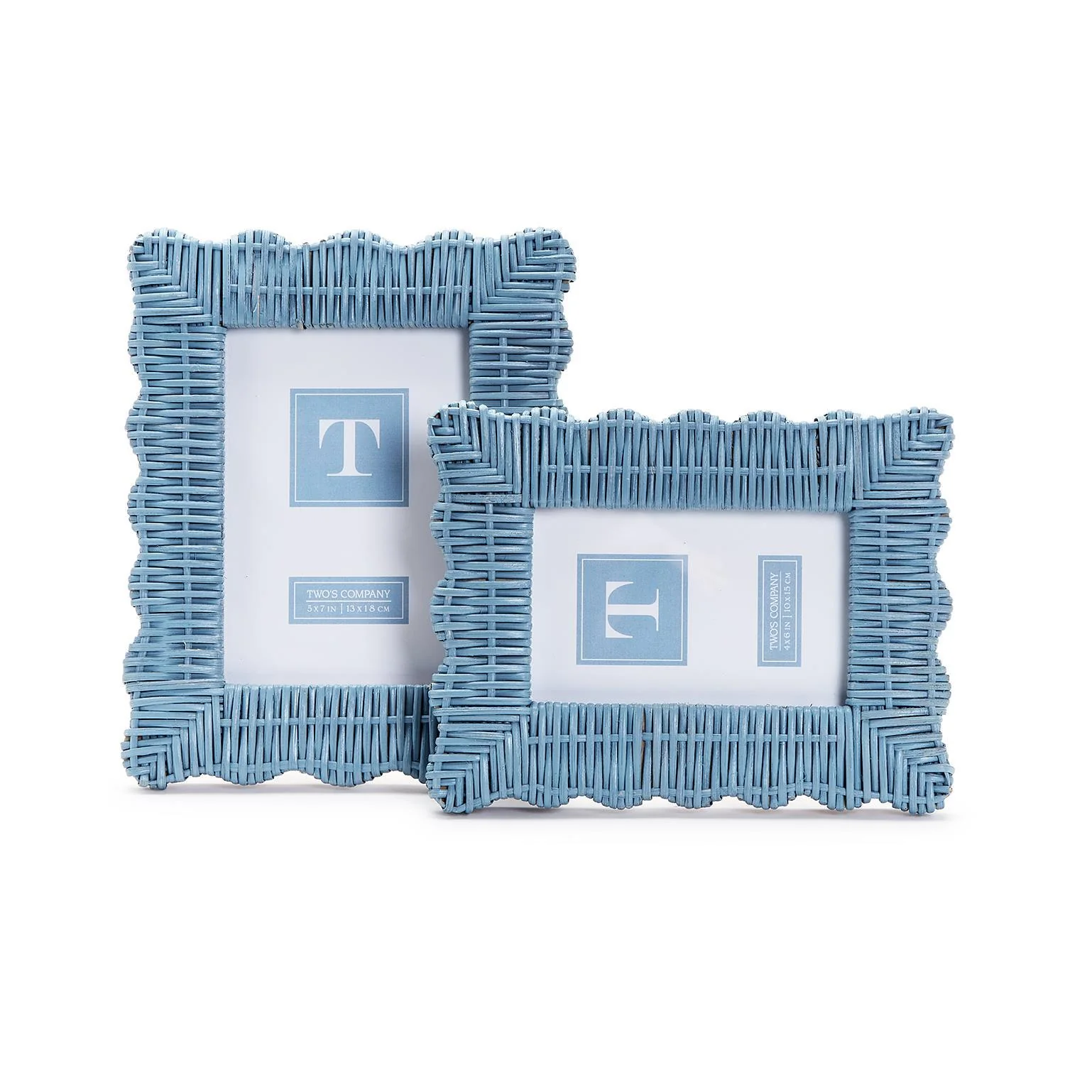 Set of 2 Blue Wicker Weave Scalloped Photo Frame - Image 2