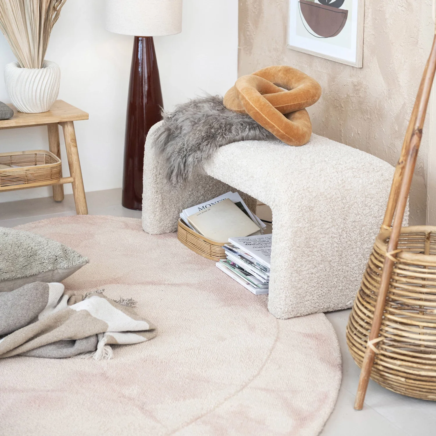 Bouclé Fabric Upholstered Waterfall Bench - Image 4
