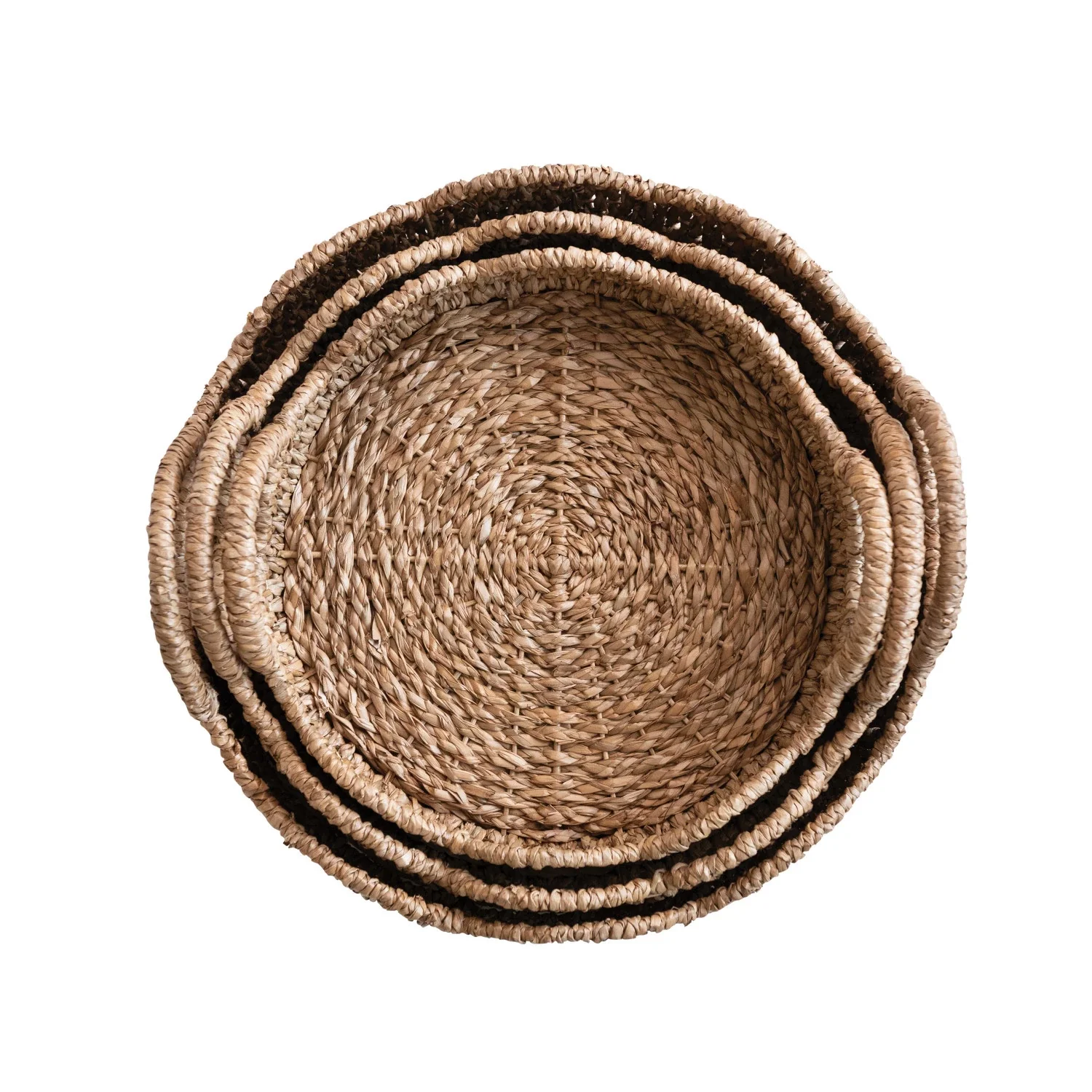 Braided Bankuan & Rattan Trays w/ Scalloped Edge & Handles, Set of 3 - Image 3