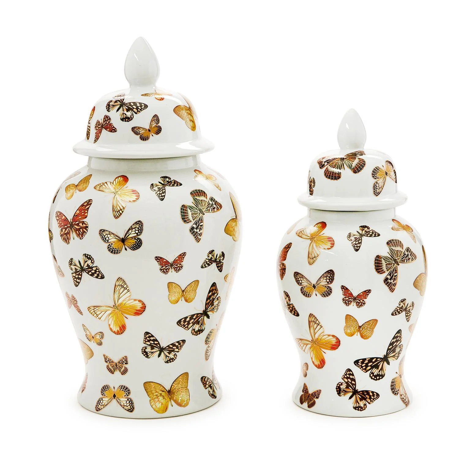 Set of 2 Butterfly Garden Covered Temple Jar - Image 3