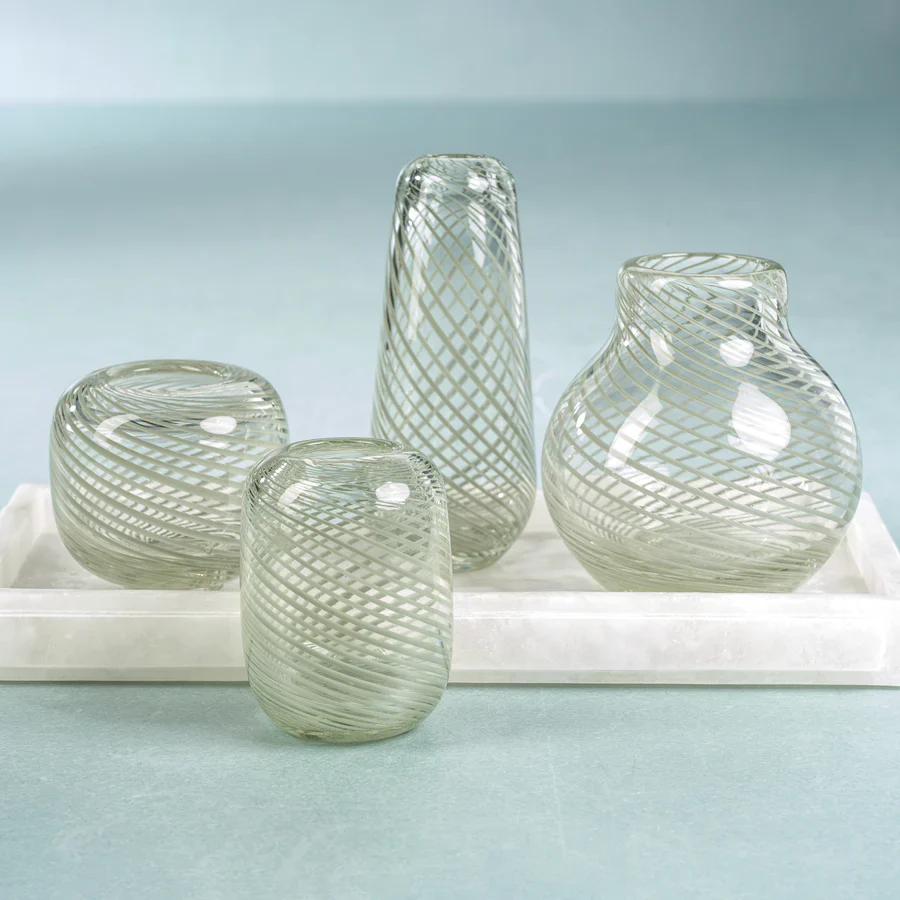 Claire Clear Bud Vase with Sea Green Swirl - Image 6
