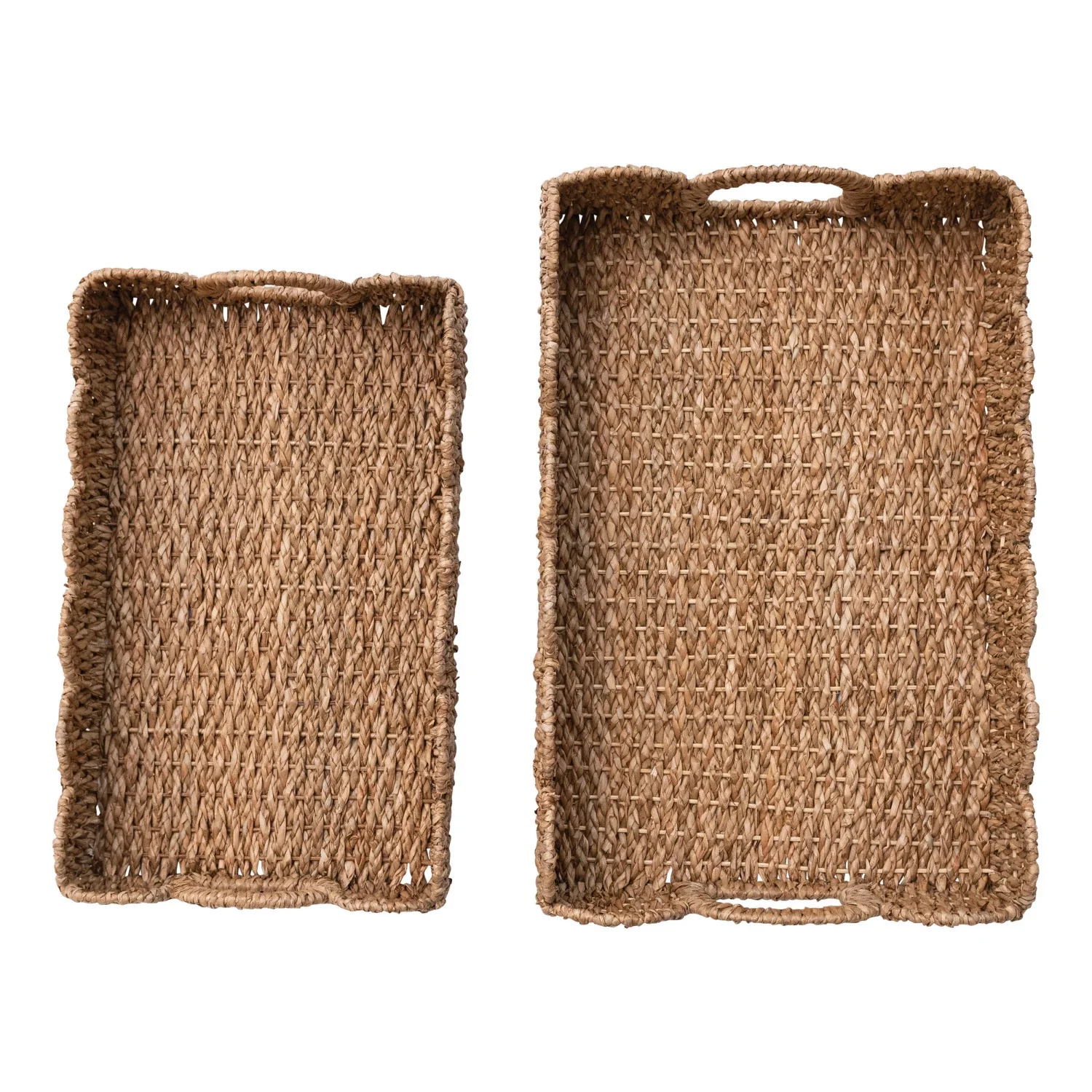 Decorative Braided Bankuan Trays with Handles & Scalloped Edge, Set of 2 - Image 2