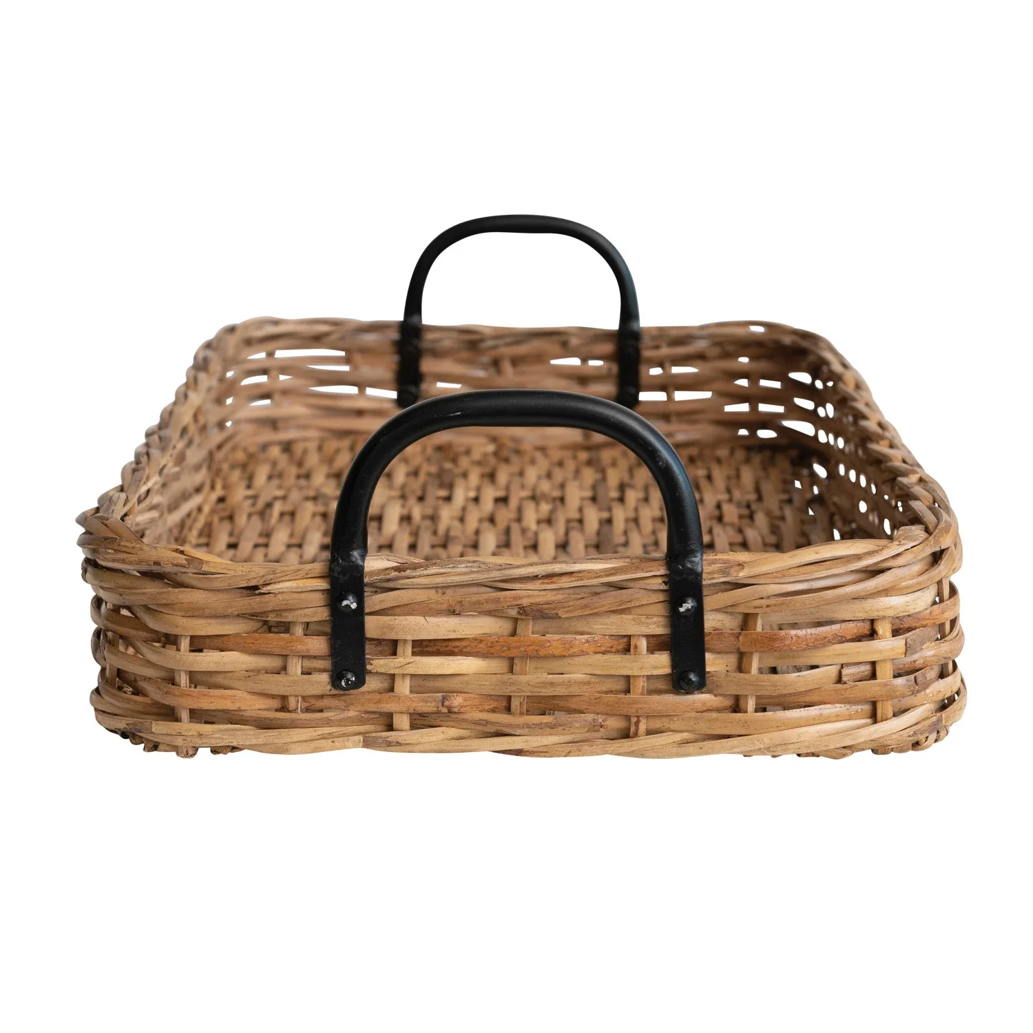Decorative Hand-Woven Rattan Tray with Metal Handles - Image 3