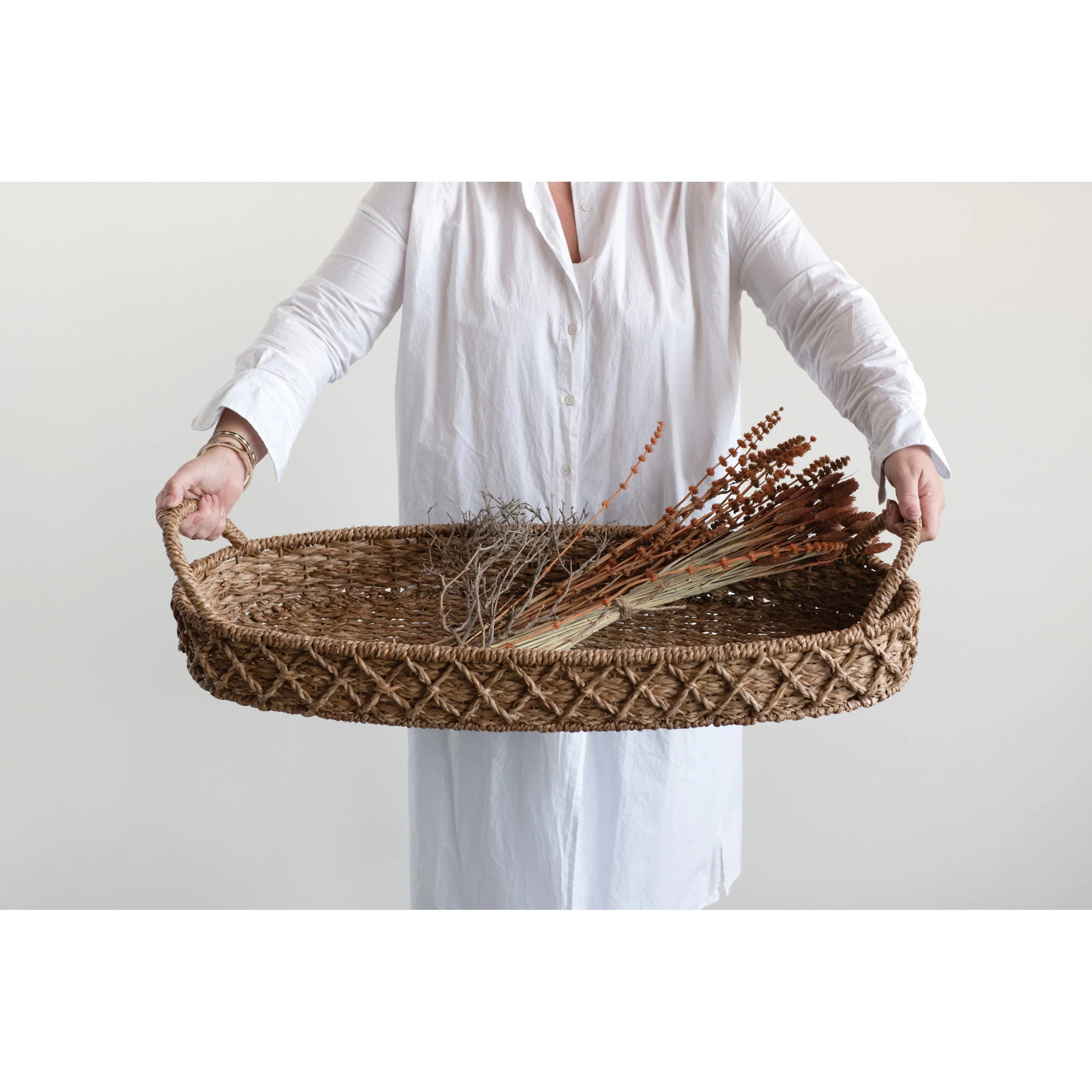 Decorative Woven Seagrass Tray with Handles - Image 3