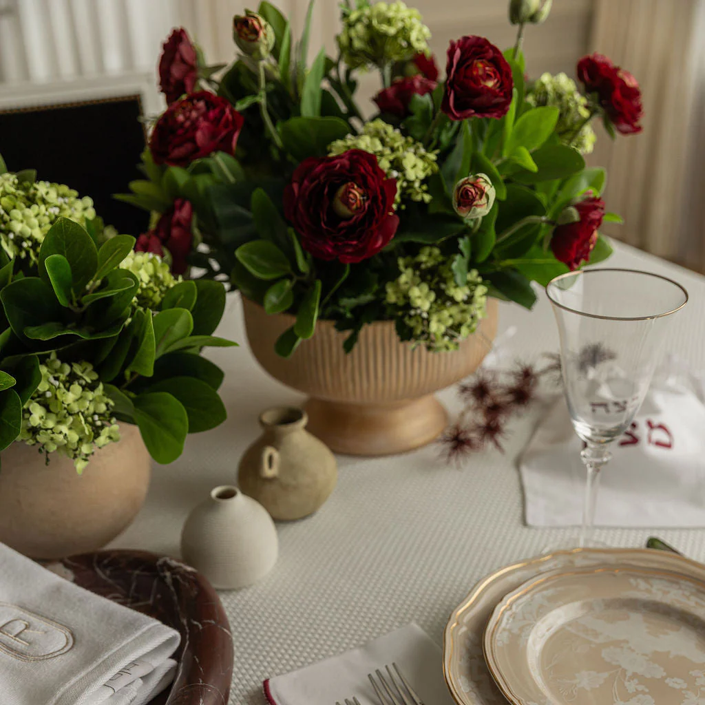 DH Ranunculus And Snowball Bunch in Gold Pedestal Vase - Image 2