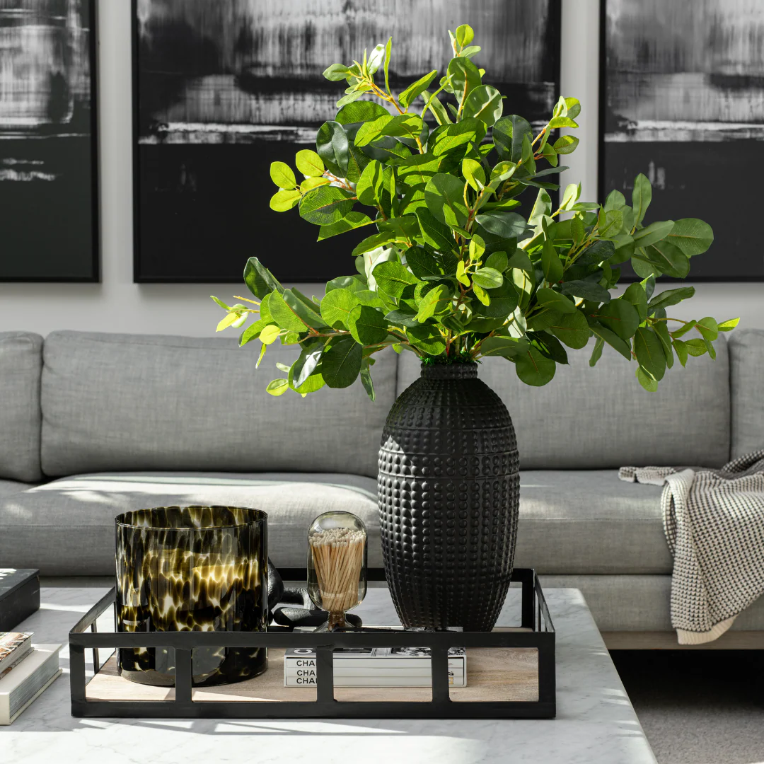 DH Oriental Ficus Textured Black Vase - Image 2