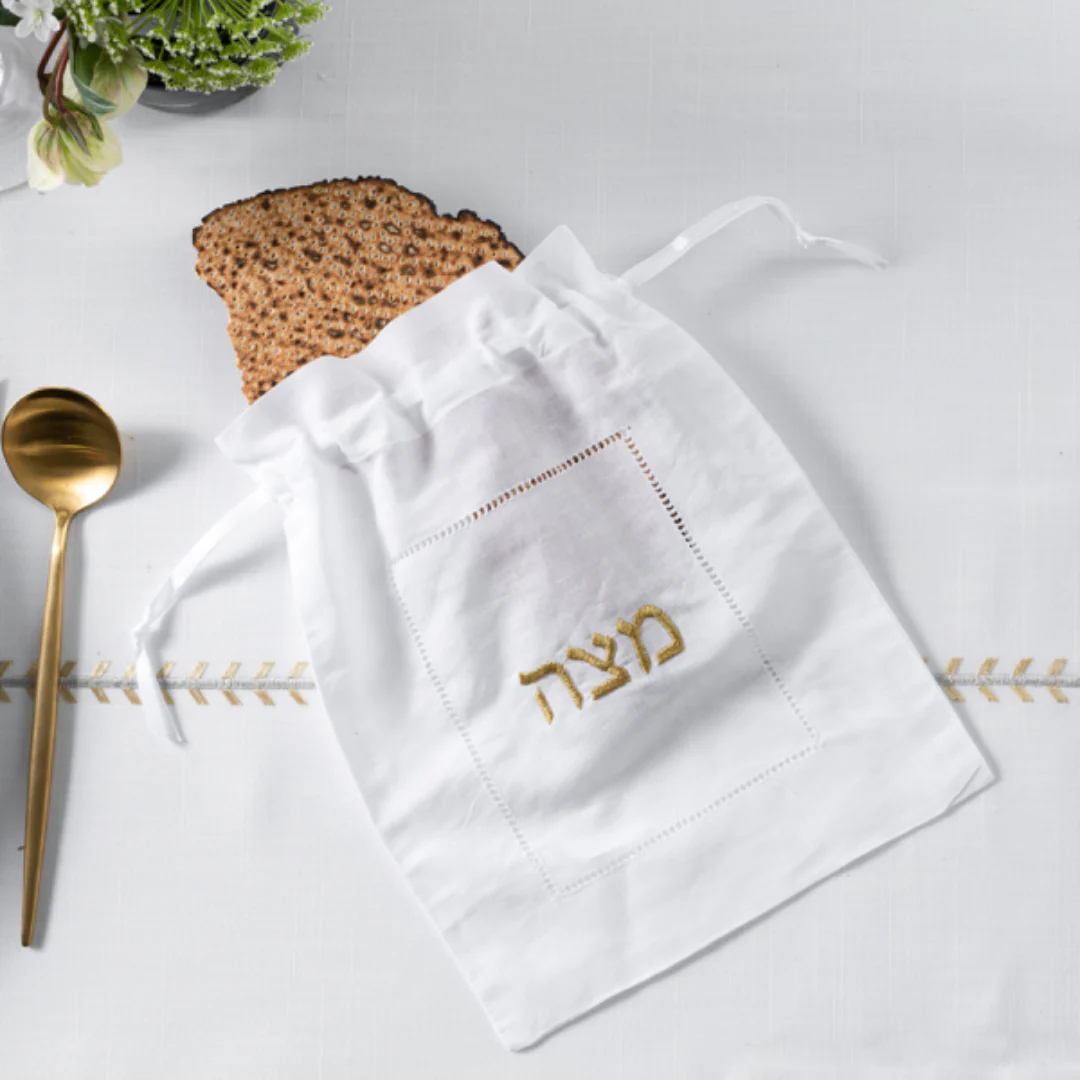 Hemstitch Silver Matza Bags Set Of 6 - Image 2