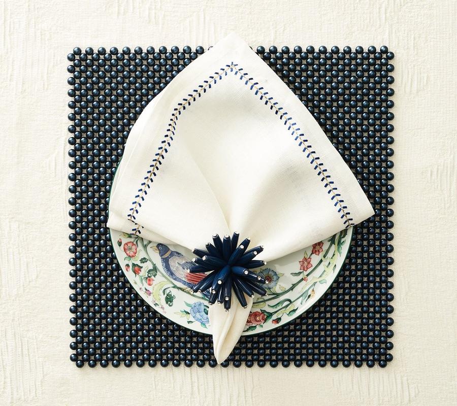 Kim Seybert Herringbone Cobalt Napkin - Image 2