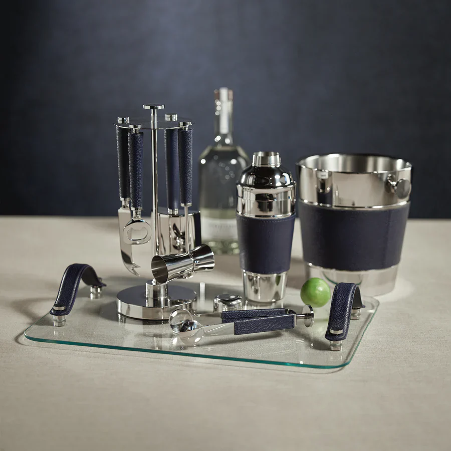 Laguna Glass, Nickel & Leather Bar / Cheese Tray - Image 3