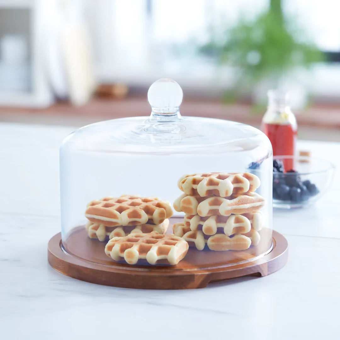Wood Cake Stand with Glass Dome - Image 2