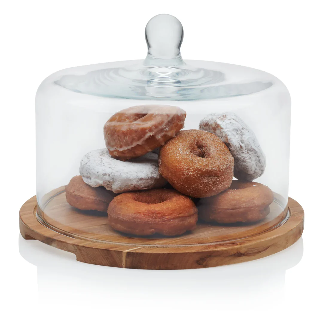 Wood Cake Stand with Glass Dome - Image 3