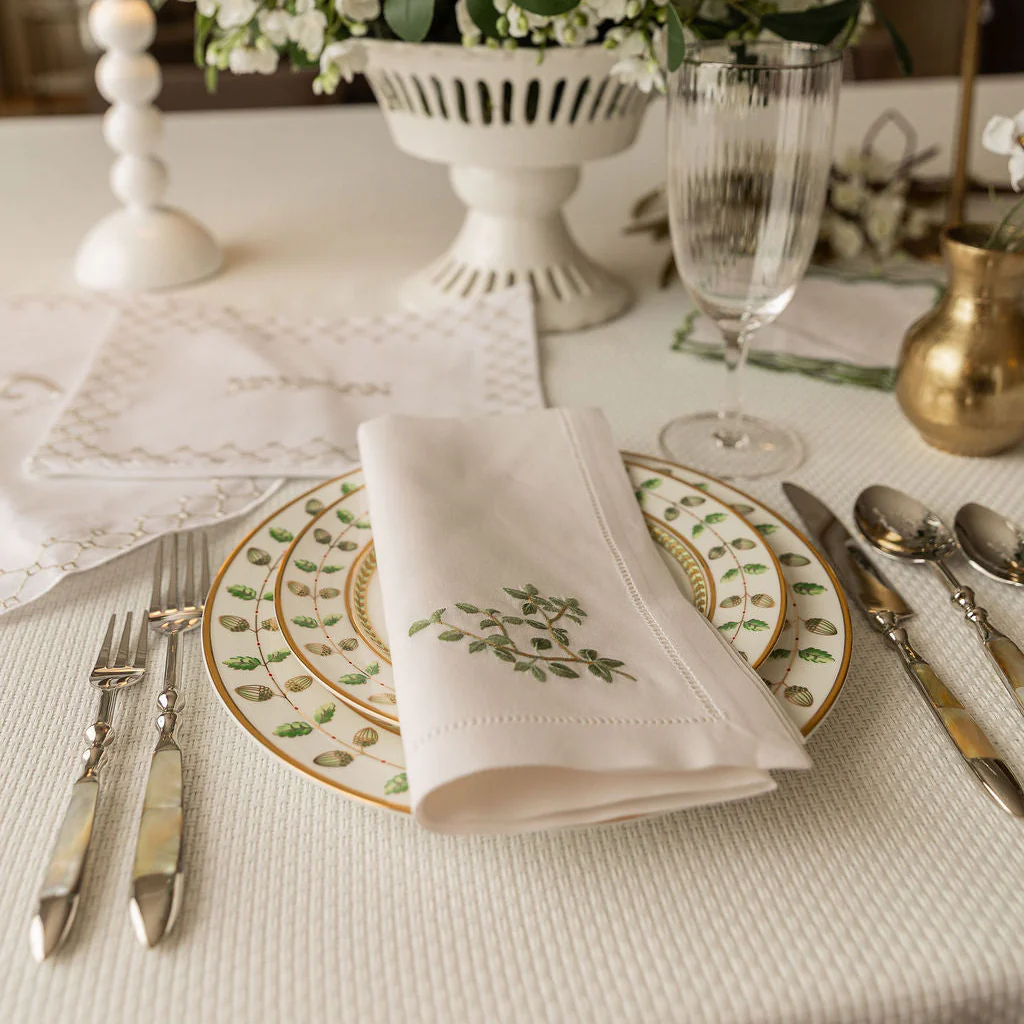Magnificent Basketweave Woven White Tablecloth - Image 3