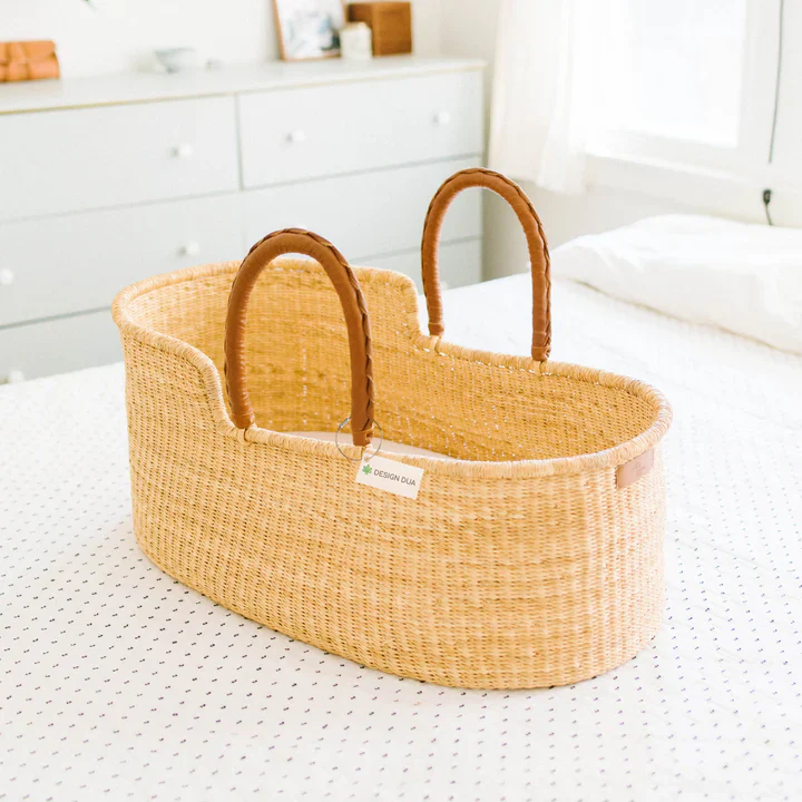 Natural Bilia Bassinet - Brown Leather Handles - Image 2