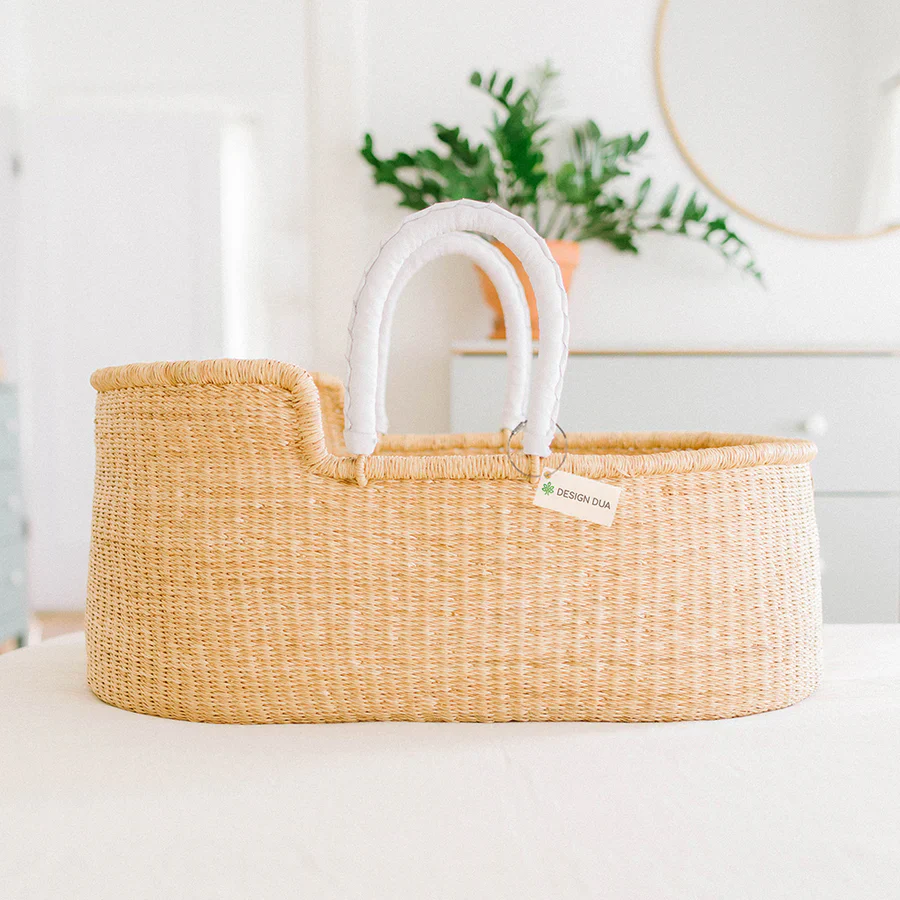 Natural Bilia Bassinet - White Leather Handles