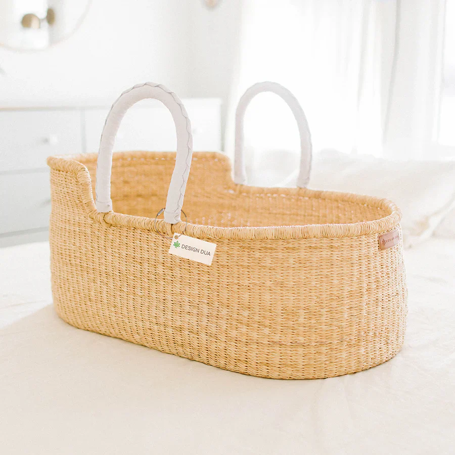 Natural Bilia Bassinet - White Leather Handles - Image 2