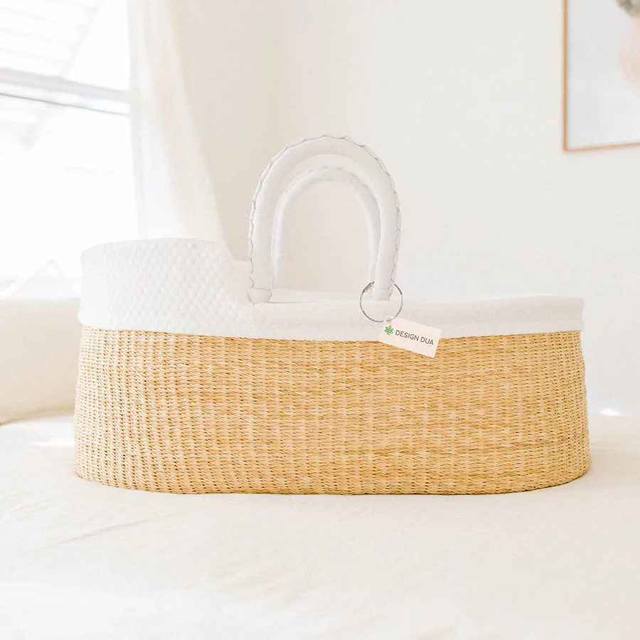 Natural Bilia Bassinet - White Leather Handles - Image 4