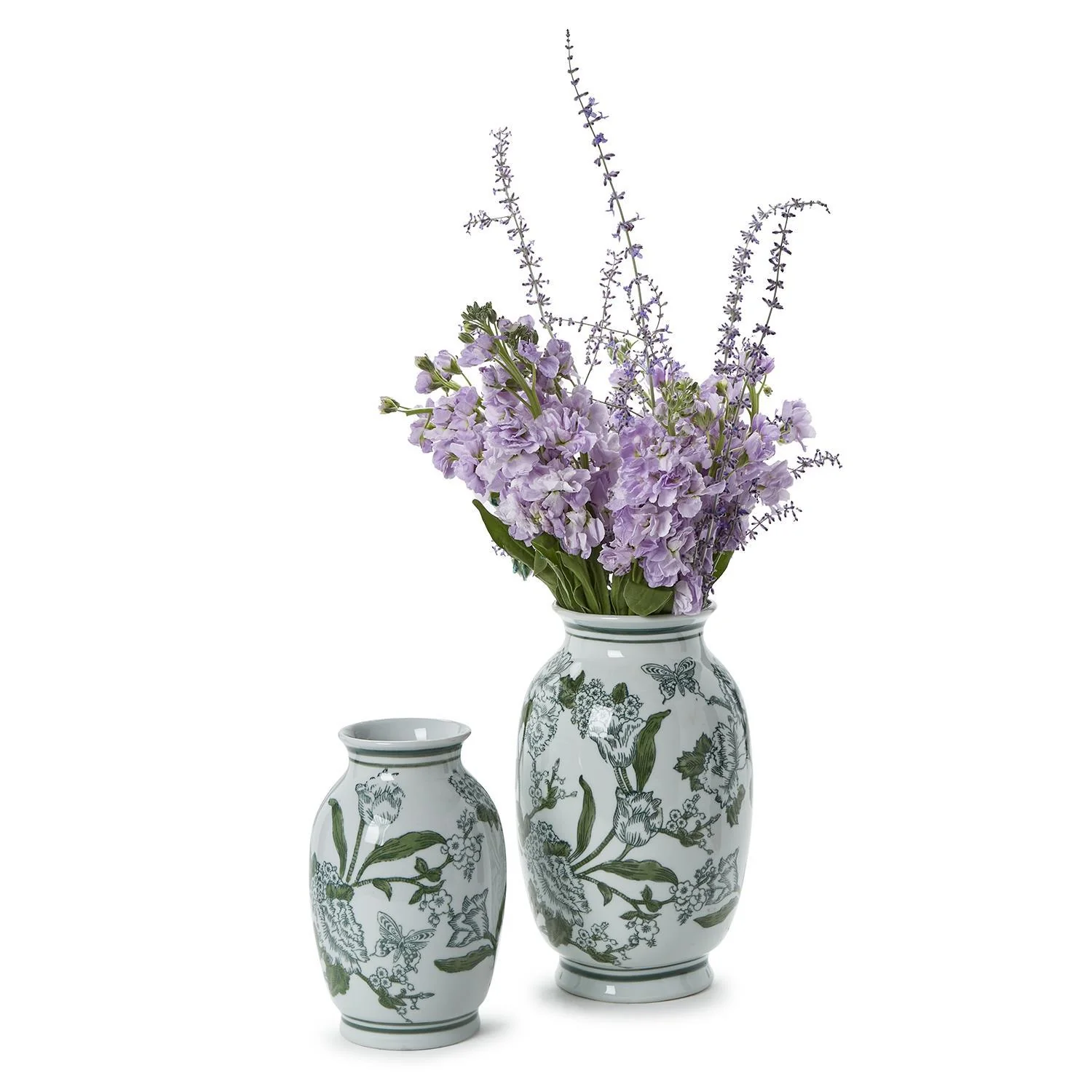 Primrose and Lotus Green and White Chinoiserie Vases Set Of 2 - Image 2