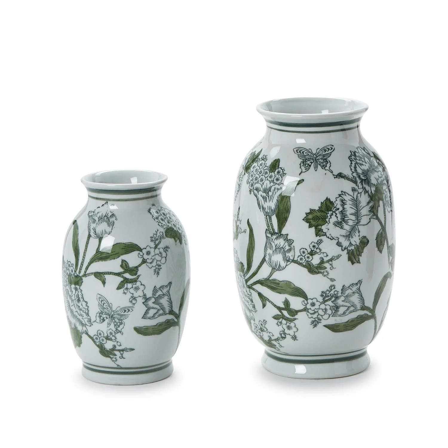 Primrose and Lotus Green and White Chinoiserie Vases Set Of 2 - Image 4