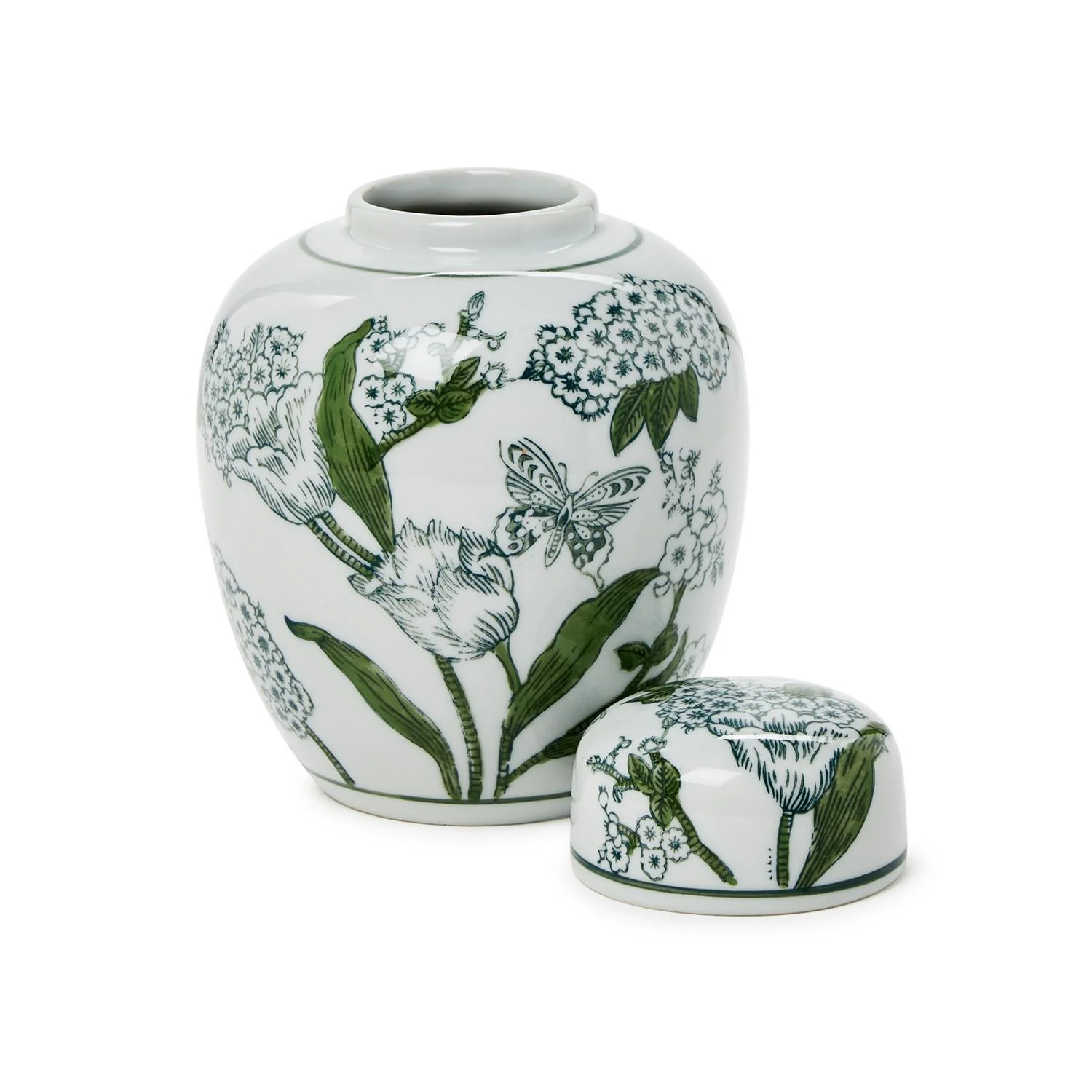 Green and White Chinoiserie Jar with Lid - Image 3