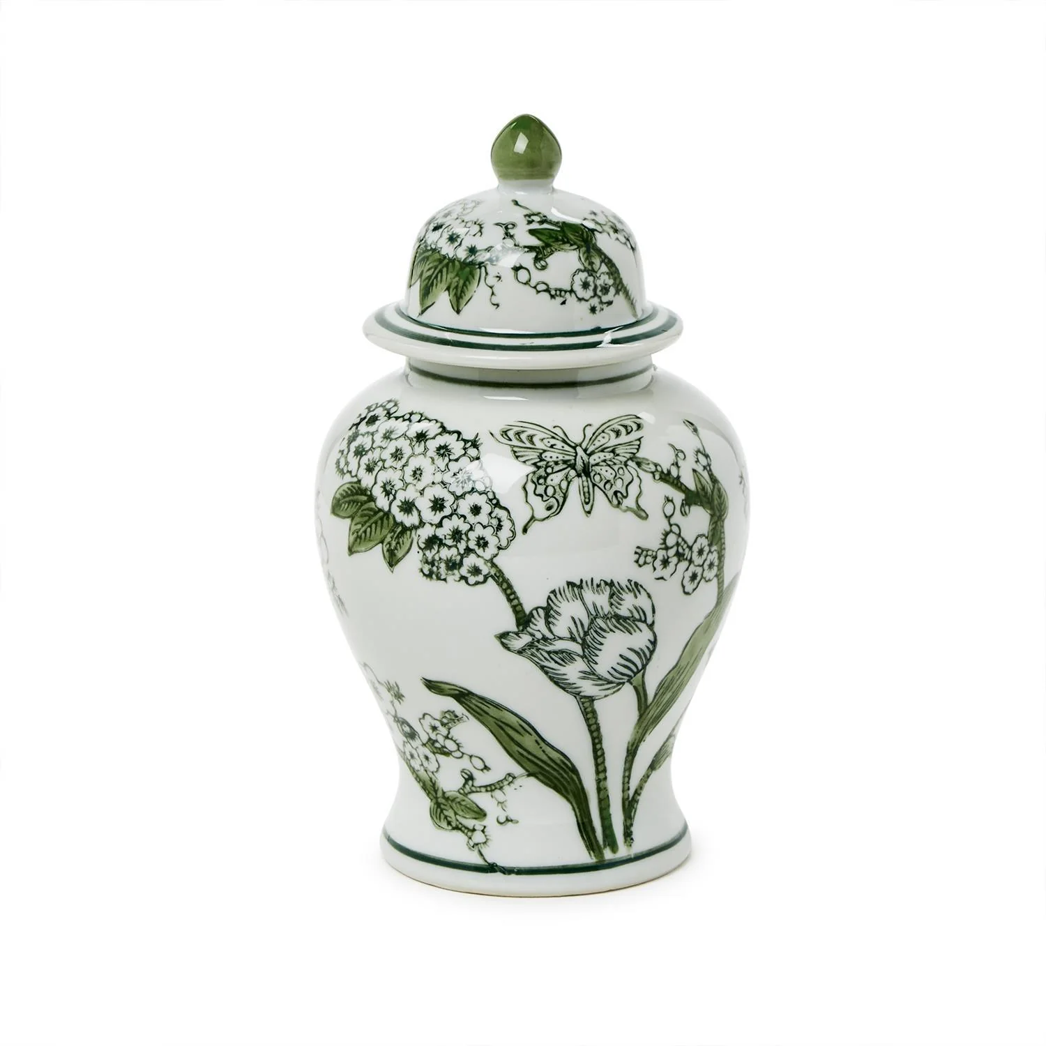 Green and White Chinoiserie Jar with Lid - Image 4