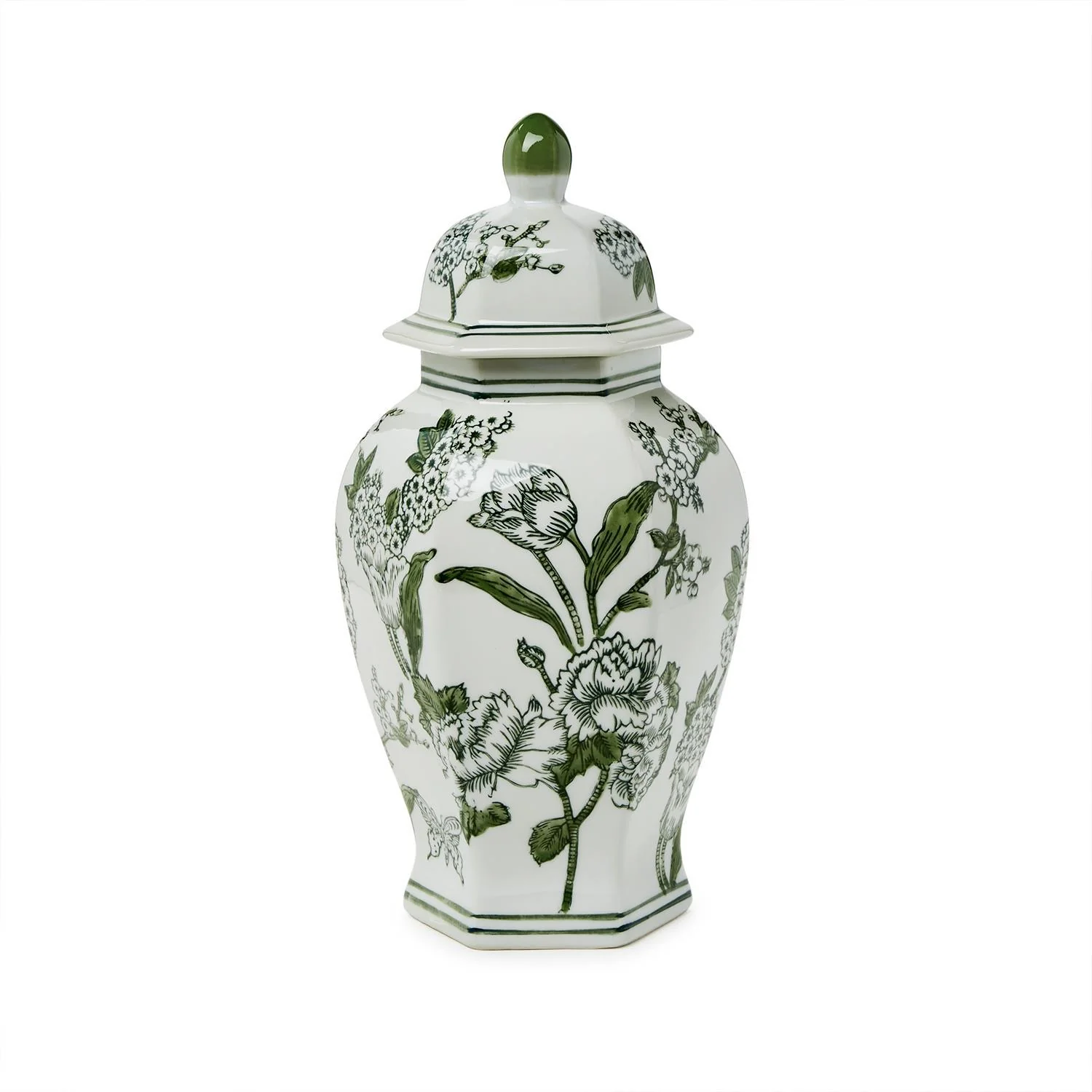 Green and White Chinoiserie Jar with Lid - Image 7