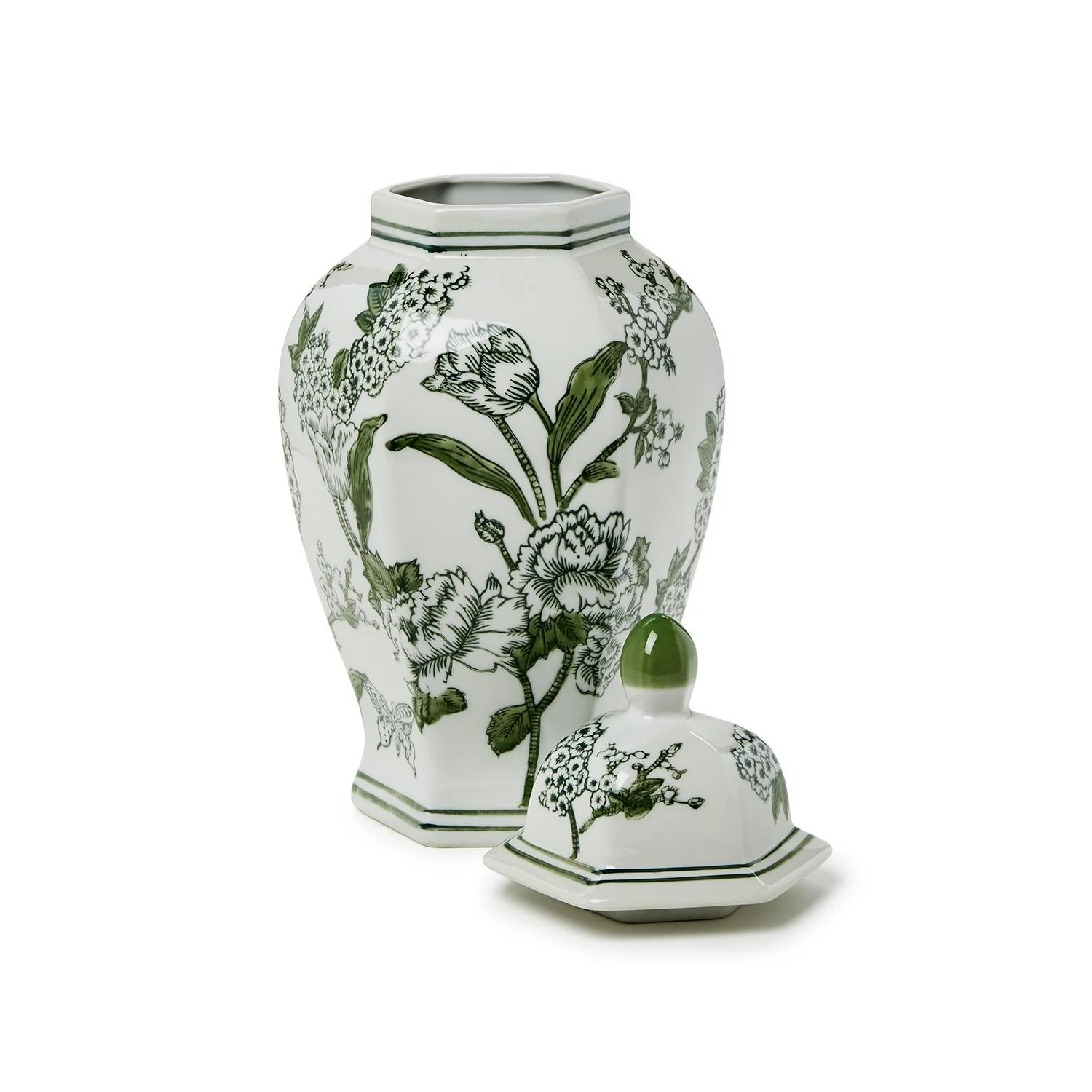 Green and White Chinoiserie Jar with Lid - Image 9