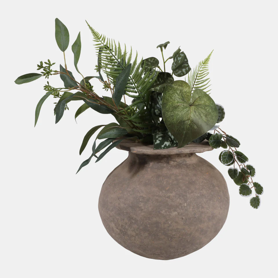 Round Paper Mache Taupe Vase - Image 2