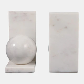 S/2 White 6" Marble Bookend With 3" Orb - Image 2
