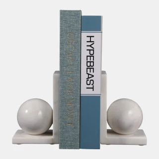 S/2 White 6" Marble Bookend With 3" Orb - Image 3