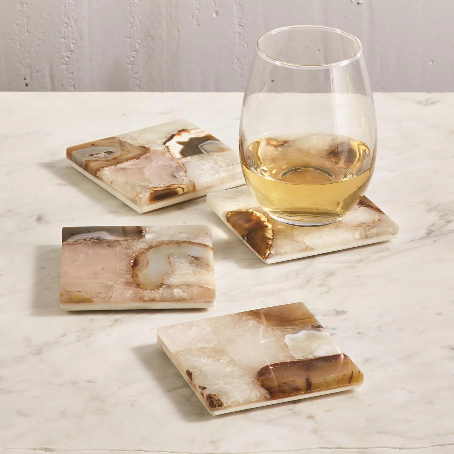 Set of Four Agate Coasters with Marble Base - Image 3