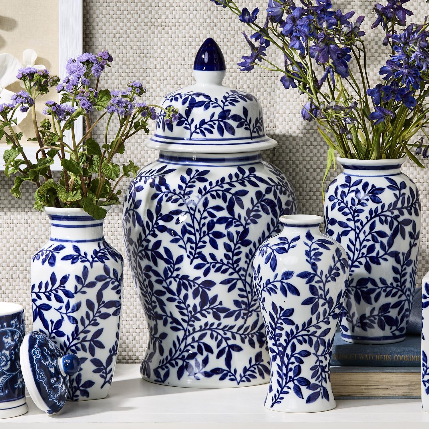 Set of 2 Blue and White Chinoiserie Jars - Image 2