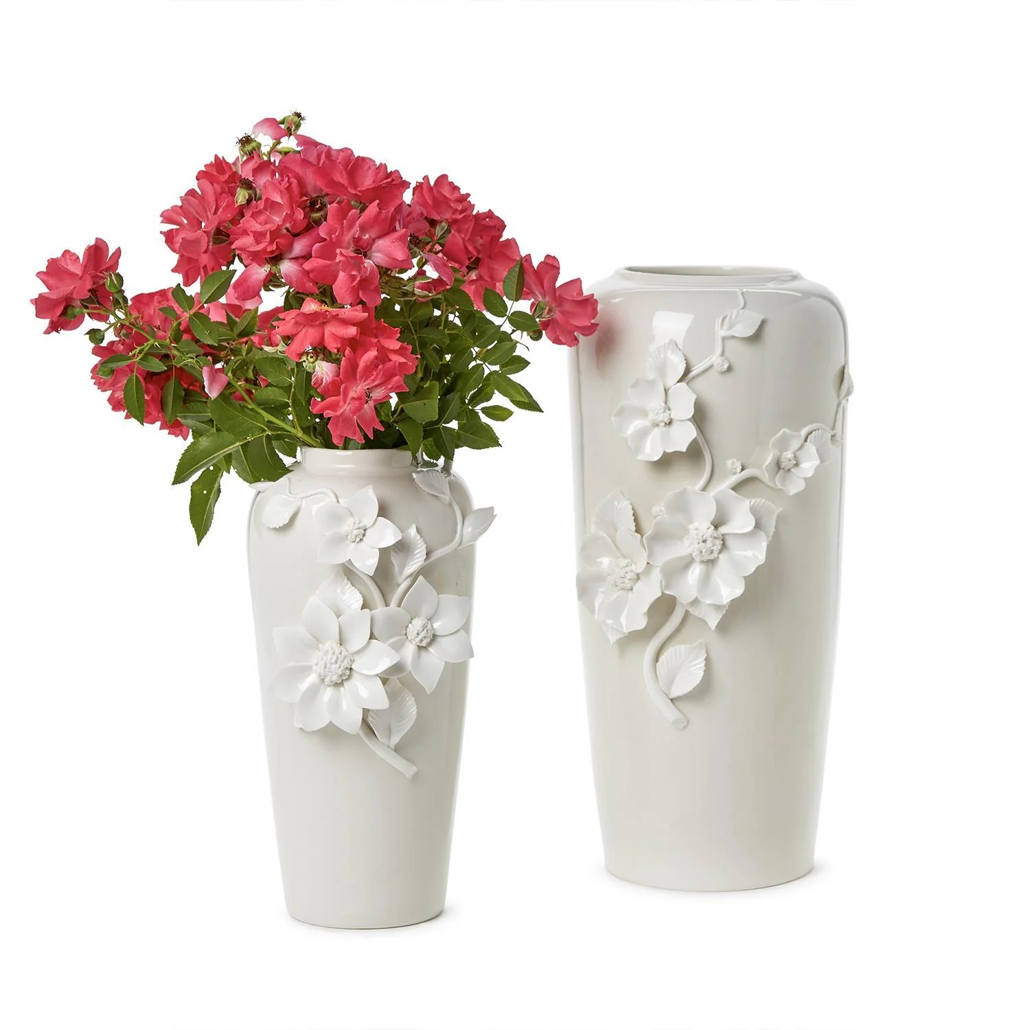 Set of 2 Vases with 3-D Sculpted Flowers - Image 3