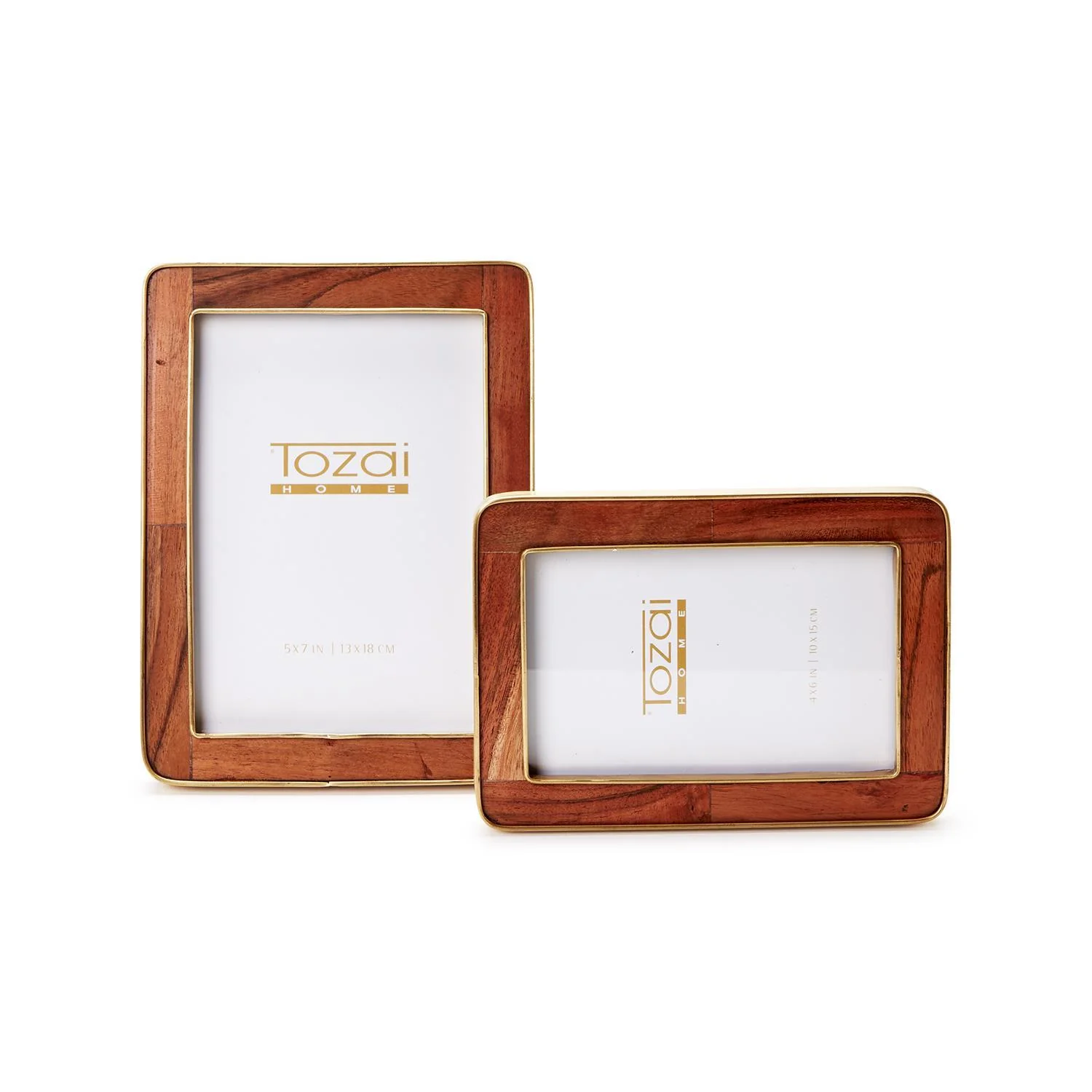 Set Of 2 Wood Rounded Edge with Brass Photo Frames - Image 2