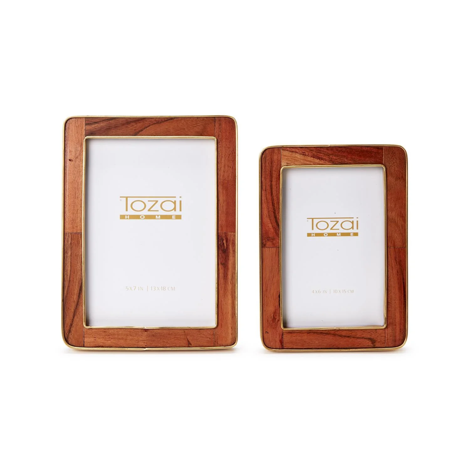 Set Of 2 Wood Rounded Edge with Brass Photo Frames - Image 3