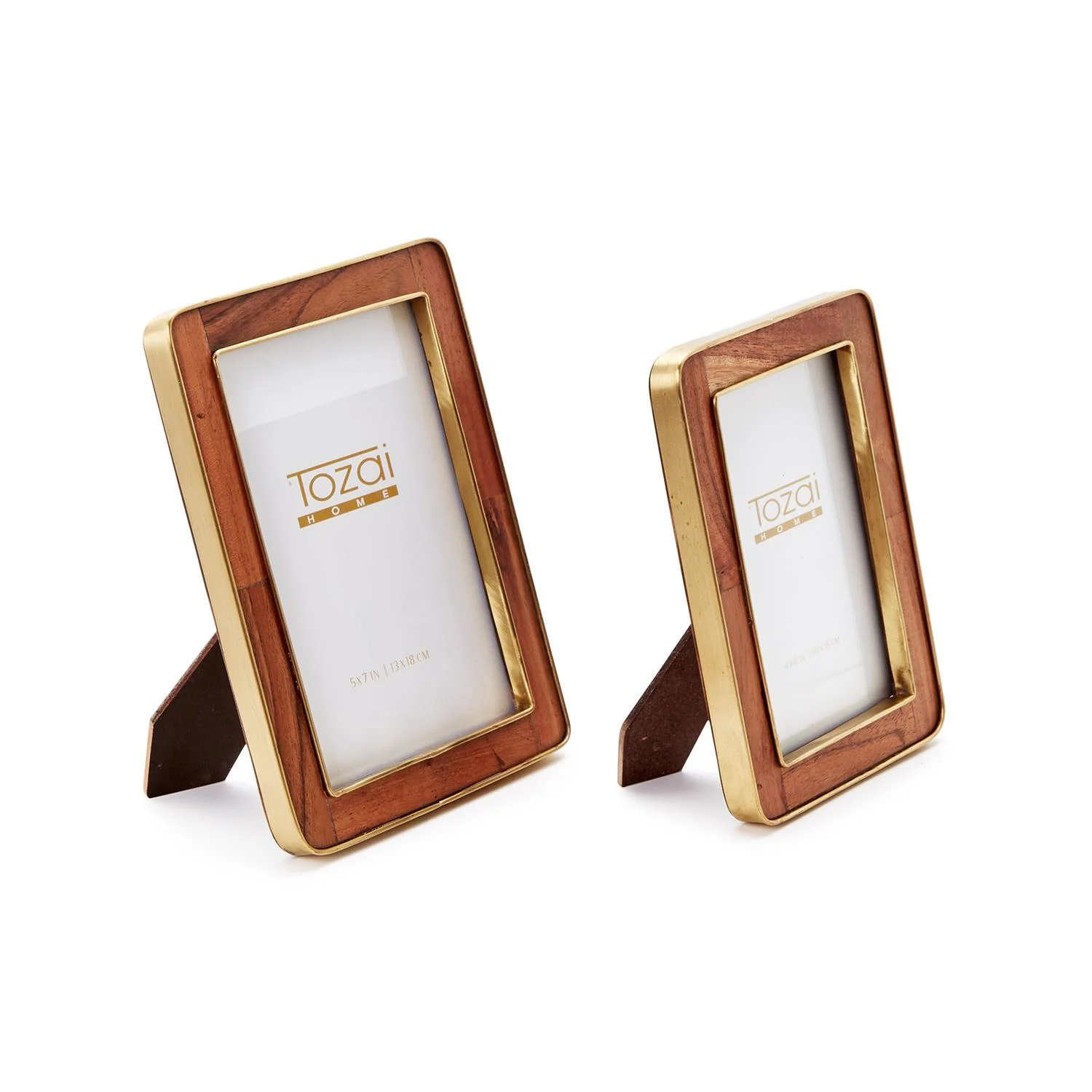 Set Of 2 Wood Rounded Edge with Brass Photo Frames - Image 4