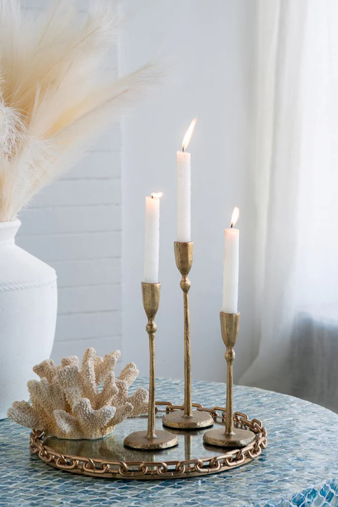 Set of 3 Gold Iron Candlesticks - Image 2