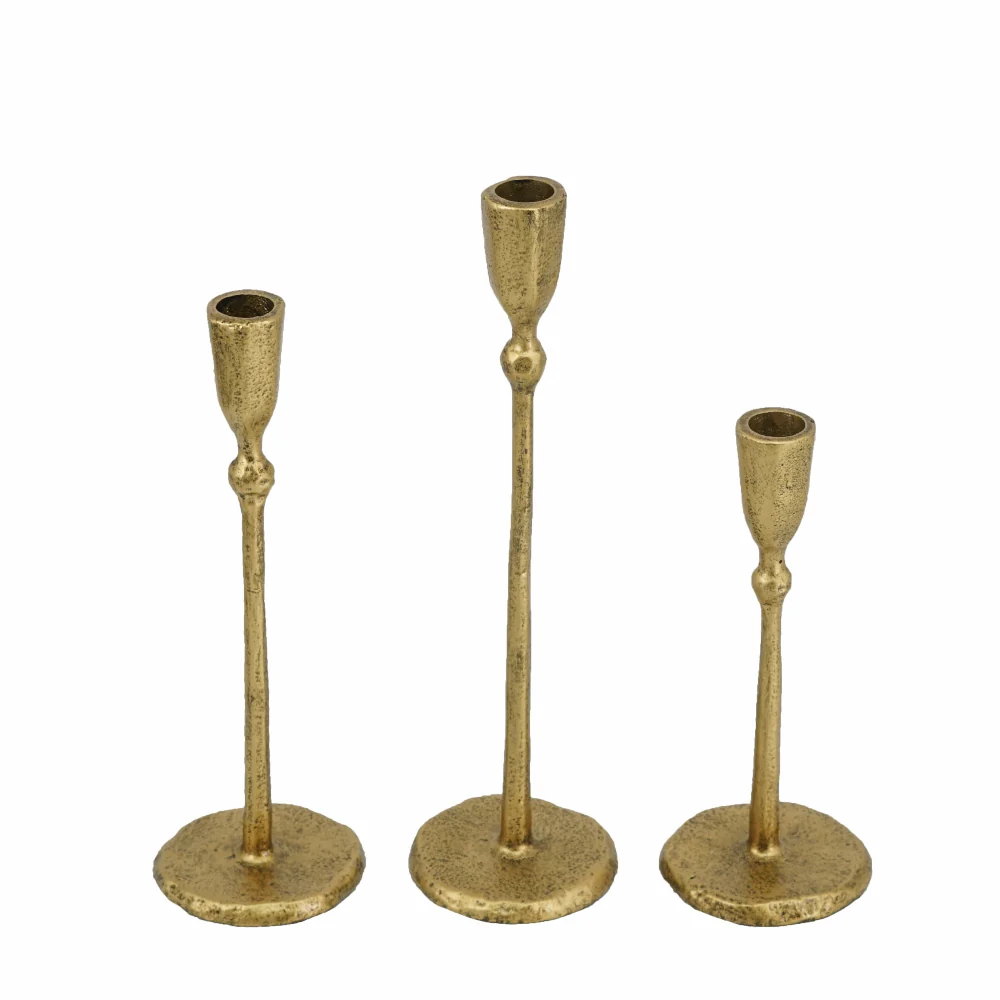 Set of 3 Gold Iron Candlesticks - Image 4
