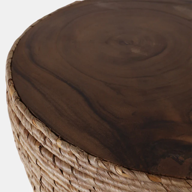 Teakwood Accent Table With Woven Banana Leaf - Image 3