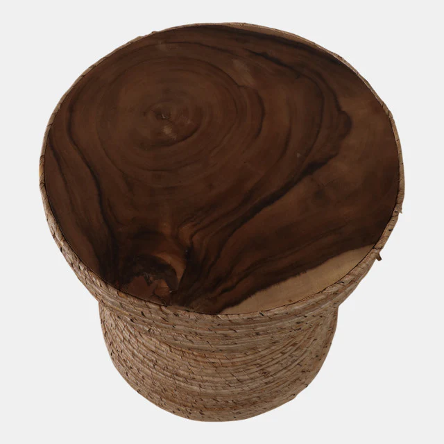 Teakwood Accent Table With Woven Banana Leaf - Image 4