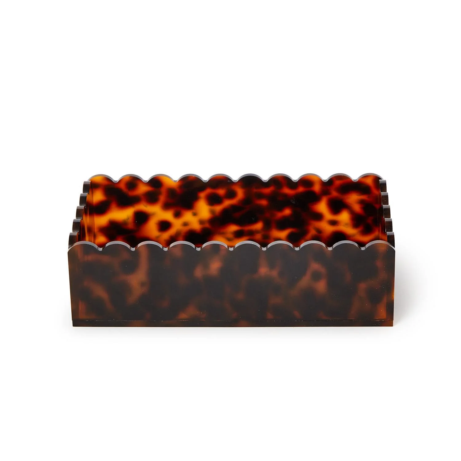 Tortoise Print Scalloped Edge Acrylic Guest Towel / Utensil Napkin Holder - Image 3