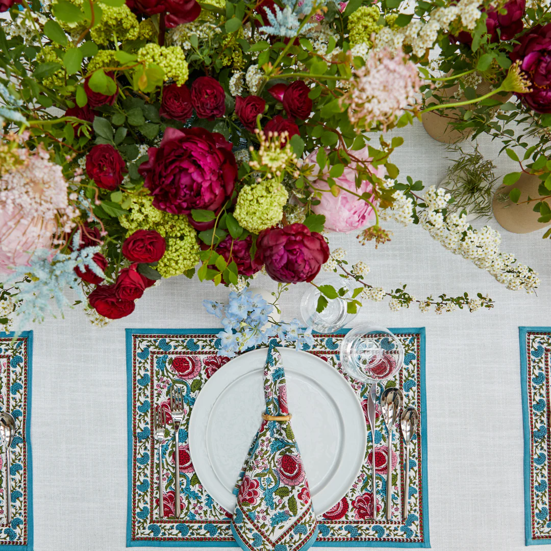 Turquoise Floral Napkins Set Of 4 - Image 3